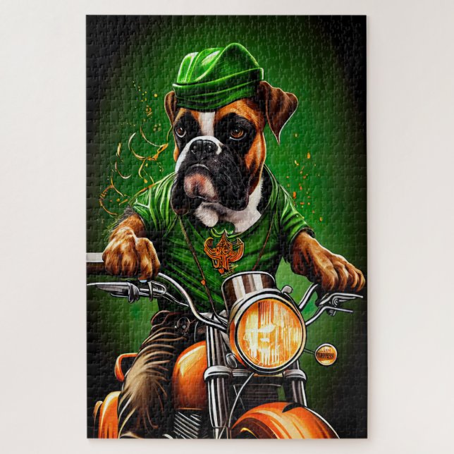 Puzzle Boxer Dog Driving Bike St. (Vertical)