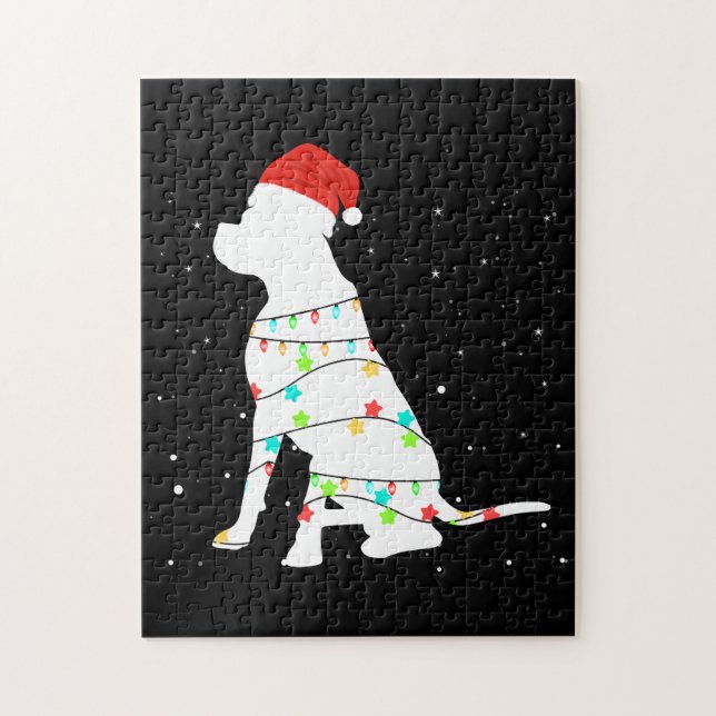 Puzzle Boxer Dog Merry Christmas Lights (Vertical)