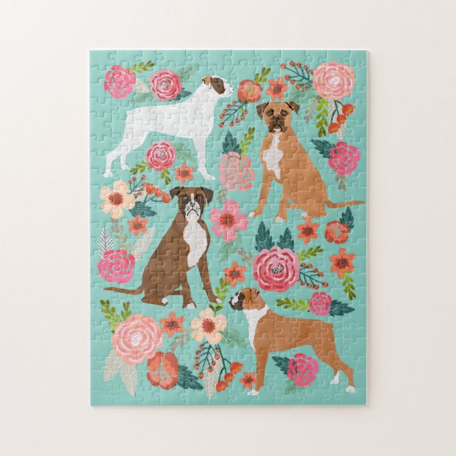 Puzzle Boxer Dogs Floral (Vertical)