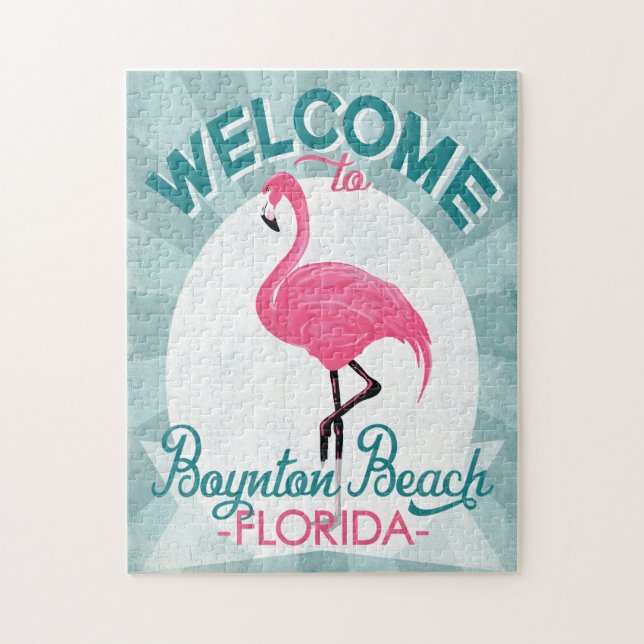 Puzzle Boynton Beach Florida Pink Flamingo Retro (Vertical)