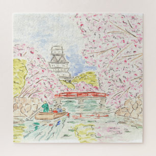 Puzzle Bozal japonés de flores de cerezo acuarela rompeca