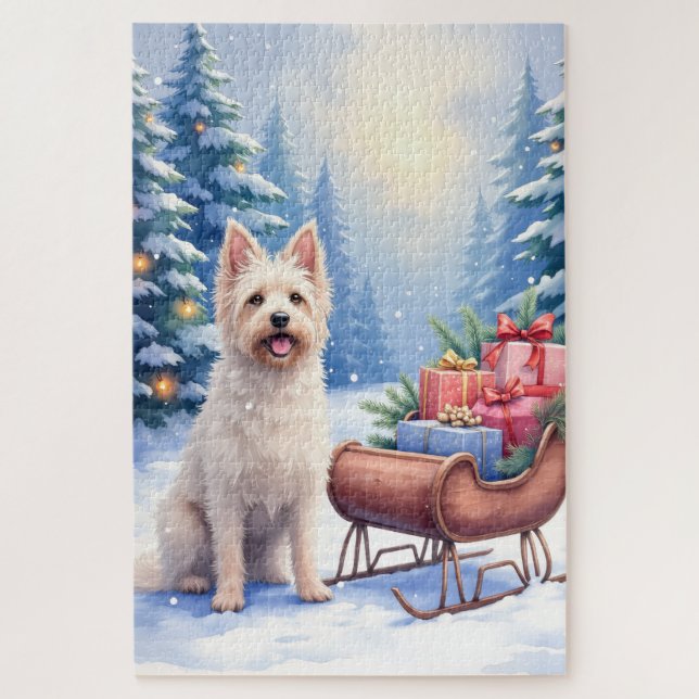 Puzzle Briard Vintage Sleigh Winter Christmas Art (Vertical)