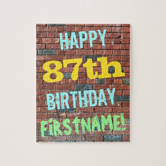 Puzzle Brick Wall Graffiti Inspired 87th Birthday + Name (Vertical)