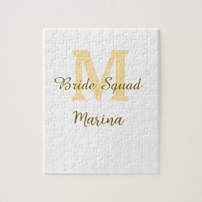 Puzzle Bride squad monogram golden bridal shower simple  (Vertical)