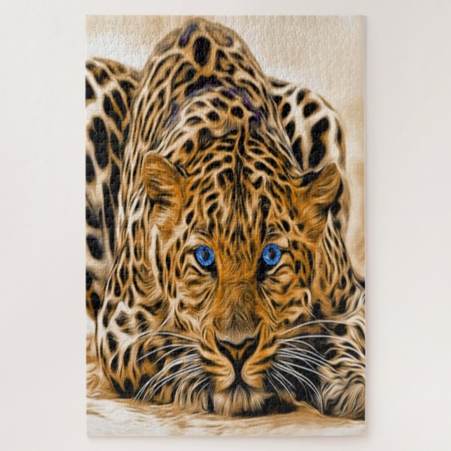 Puzzle Bright Blue Eye Leopard  (Vertical)