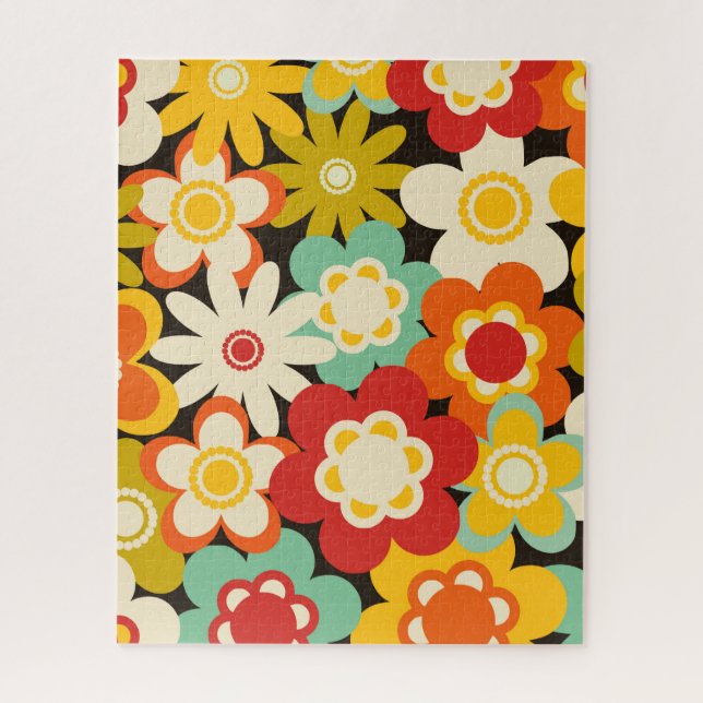 Puzzle Bright Colorful Retro Cute Floral Pattern (Vertical)