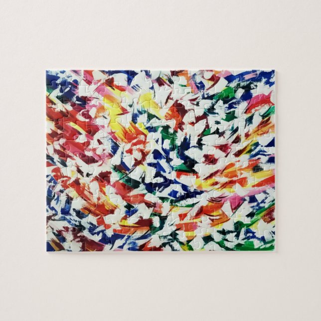 Puzzle Bright Fun Artistic Blue Red Yellow Abstraint Pain (Horizontal)