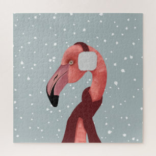 Puzzle Brillante Flamingo De Invierno Acogedor Con Scarf