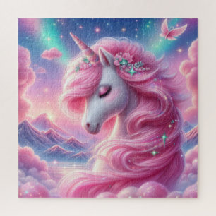 Puzzle Brillante purpurina de unicornio rosa y azul
