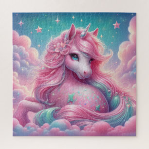 Puzzle Brillante purpurina de unicornio rosa y azul