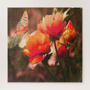 Puzzle Brillante Rosa Naranja Y Mariposa