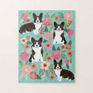 Puzzle Brindle Corgi Dog Vintage Florals
