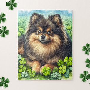 Puzzle Brindle Pomeranian Watercolor Clover Shamrock
