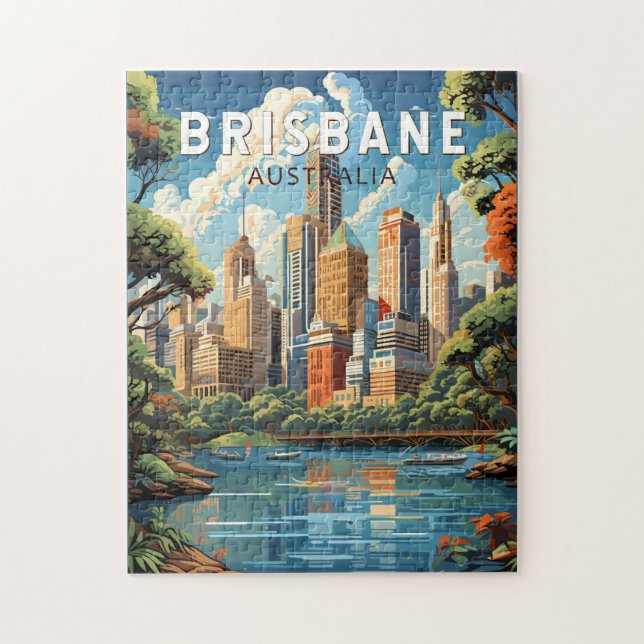 Puzzle Brisbane Australia Viaje arte Vintage (Vertical)