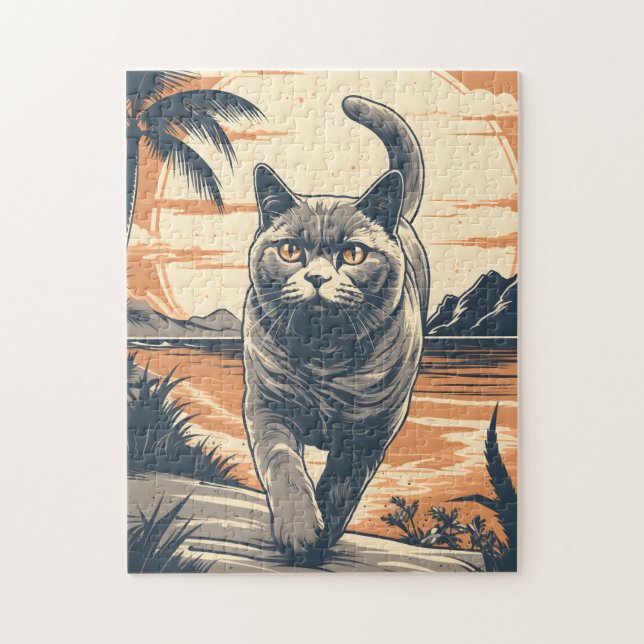Puzzle British-Shorthair-Cat en una playa tropical (Vertical)