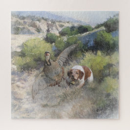 Puzzle Brittany Spaniel caza chukar pertridge, arte