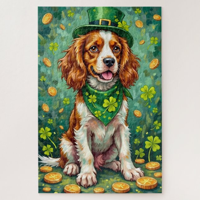 Puzzle Brittany Spaniel Día de San Patricio Perro Afortun (Vertical)