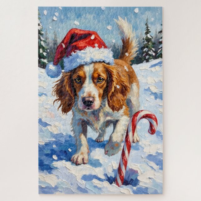Puzzle Brittany Spaniel Dog Pointing at Christmas Candy (Vertical)
