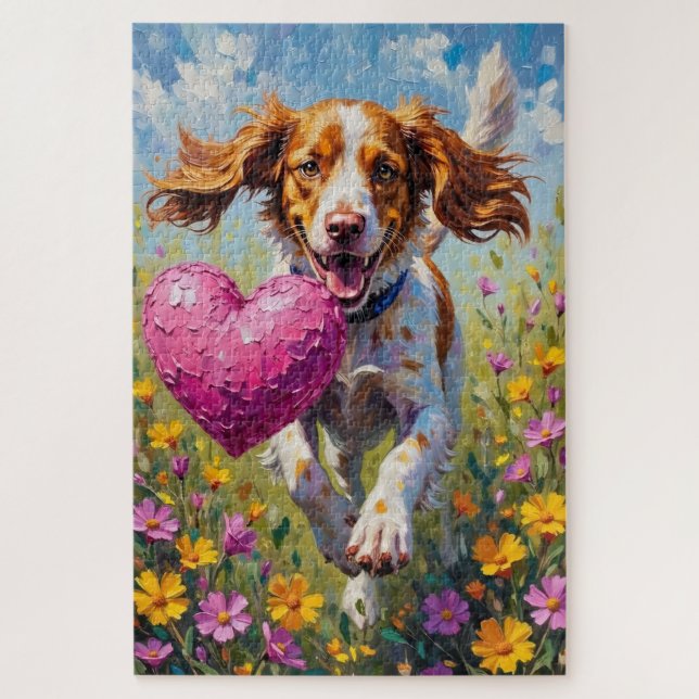 Puzzle Brittany Spaniel Dog Valentine's Day Pink Dummy (Vertical)