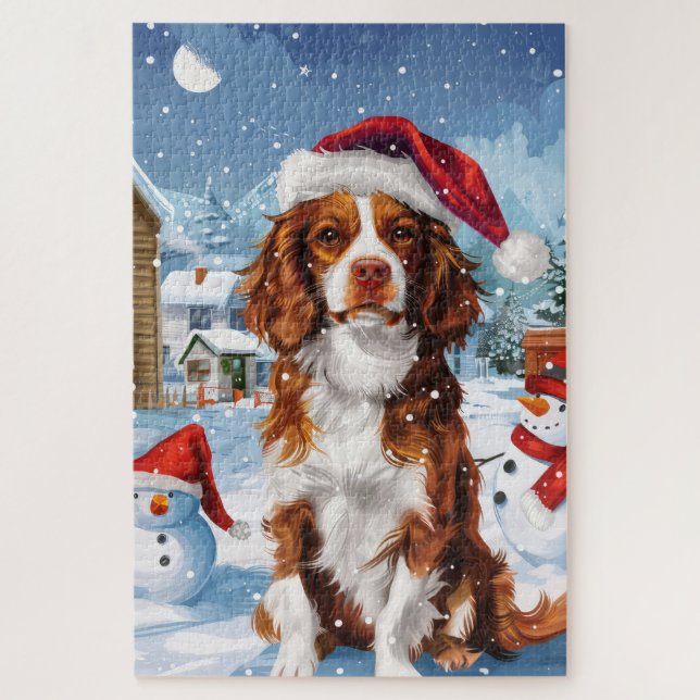 Puzzle Brittany Spaniel Dog Winter Wonderland Navidades (Vertical)