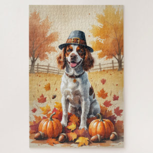 Puzzle Brittany Spaniel en Hojas de Otoño Arte de Acción 