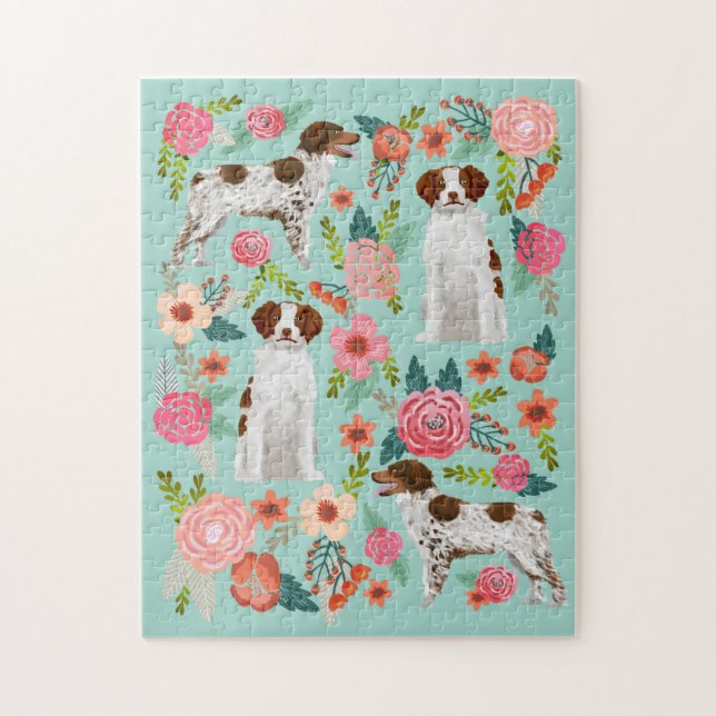 Puzzle Brittany Spaniel Floral (Vertical)