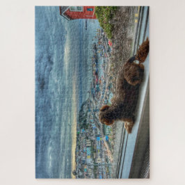 Puzzle Brixham Rain: Cozy Harbor View & Puppy Friend