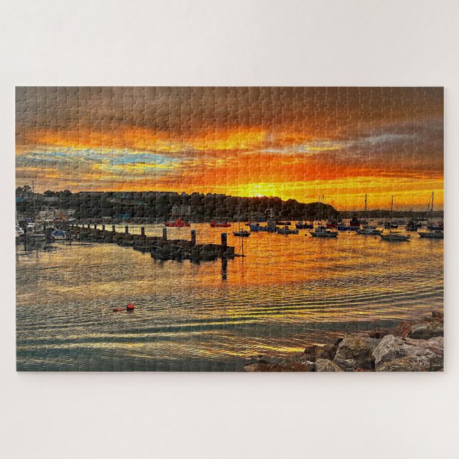 Puzzle Brixham Twilight: puesta de sol ardiente y costa r (Horizontal)