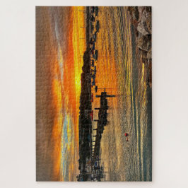 Puzzle Brixham Twilight: puesta de sol ardiente y costa r