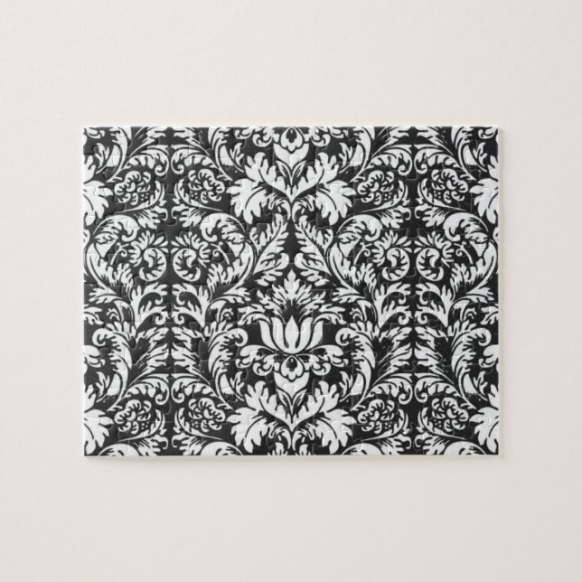 Puzzle Brocade Lace de Damasco Blanco Negro (Horizontal)