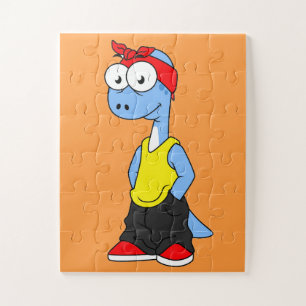 Puzzle Brontosauro Vestido Con Ropa De Hip Hop.