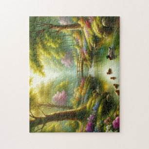Puzzle Brook de primavera con patos/flores