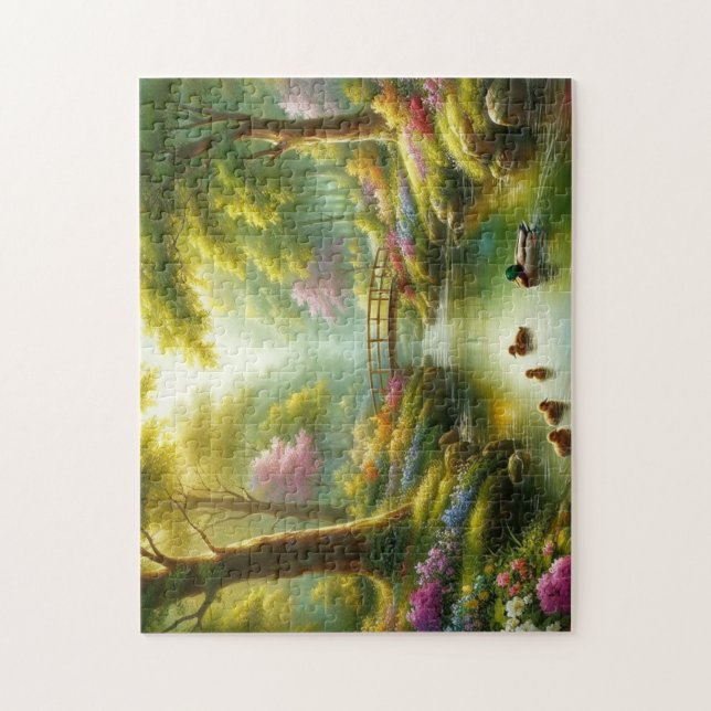 Puzzle Brook de primavera con patos/flores (Vertical)