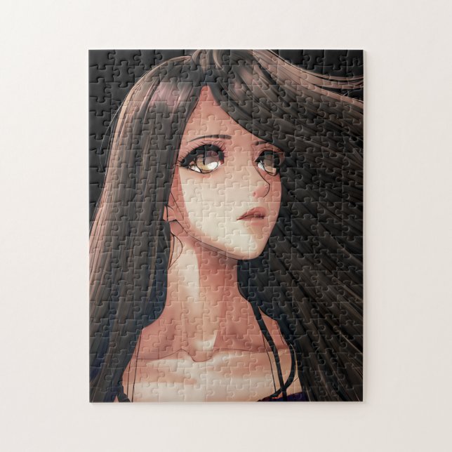 Puzzle Brown Eyed Brunette Anime Chica (Vertical)
