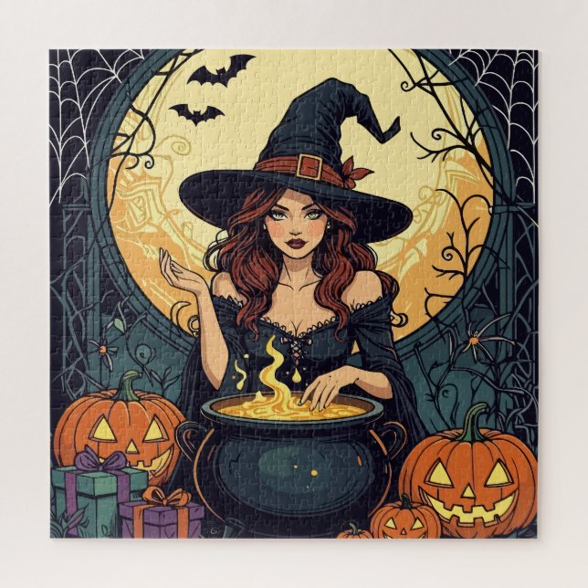Puzzle Bruja caprichosamente encantadora con arañas y Jac (Vertical)