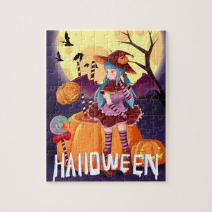 Puzzle Bruja de Halloween con alas