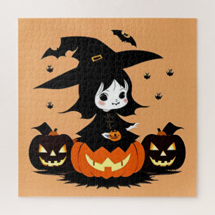 Puzzle Bruja de Halloween con calabazas