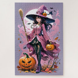 Puzzle Bruja de Halloween con dibujos animados, Jack-O-La