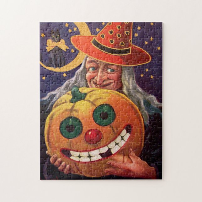 Puzzle Bruja de Halloween con la calabaza divertida (Vertical)