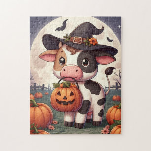 Puzzle Bruja de Halloween linda vaca