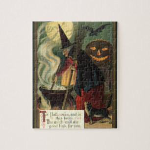 Puzzle Bruja de Halloween Vintage Revolviendo Caldero Mág