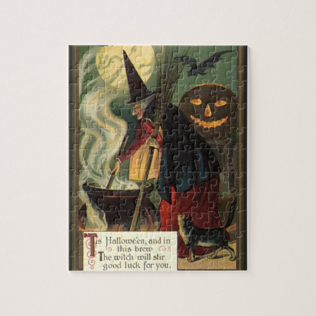 Puzzle Bruja de Halloween Vintage Revolviendo Caldero Mág (Vertical)