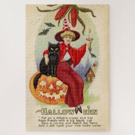 Puzzle Bruja de Halloween y gato negro