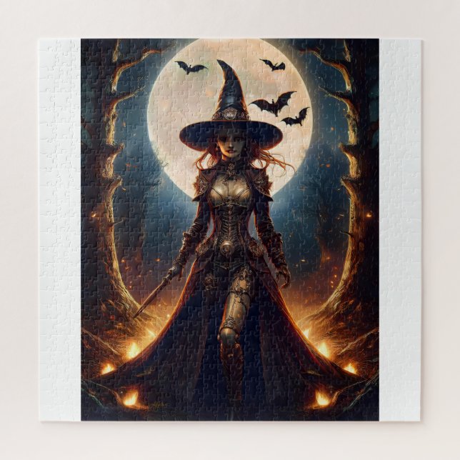 Puzzle Bruja del Bosque Steampunk de Halloween (Vertical)