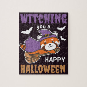 Puzzle Bruja del Panda Rojo Testigo De Un Feliz Halloween