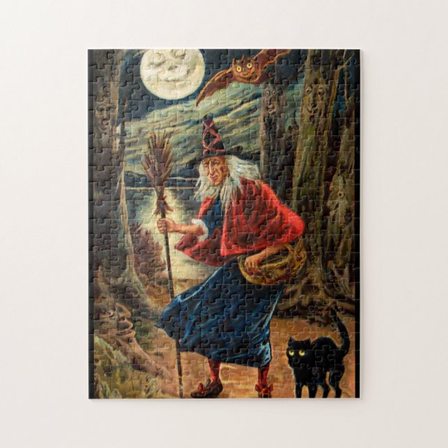 Puzzle Bruja en la noche de Halloween (Vertical)
