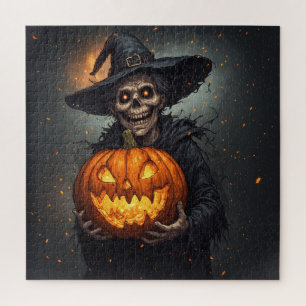 Puzzle Bruja Esqueleto Con Calabaza Brillante Halloween �