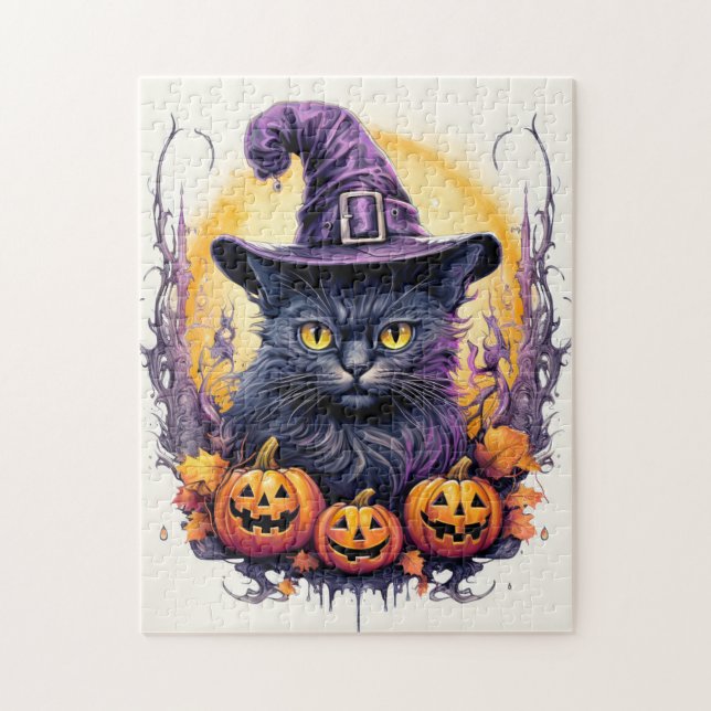 Puzzle Bruja Gatito Pequeño Lindo (Vertical)