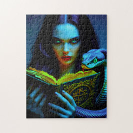 Puzzle Bruja oscura con libro de serpientes y hechizos