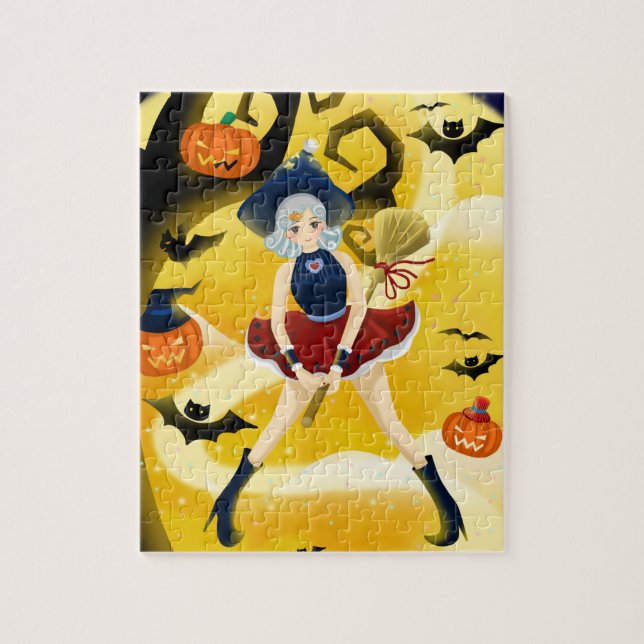 Puzzle Bruja voladora de Halloween (Vertical)
